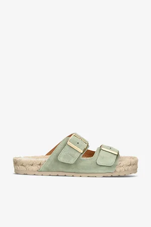 MANEBI Womens Hamptons Nordic Double-Buckle Flat Suede Sandals