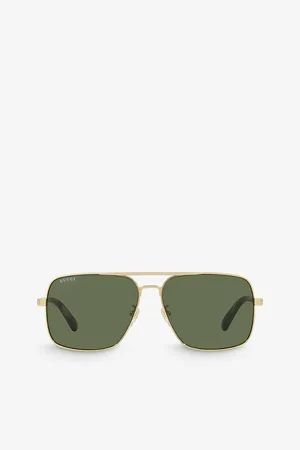 Gucci Womens Gc002048 Gg1289S Rectangle-Frame Metal Sunglasses