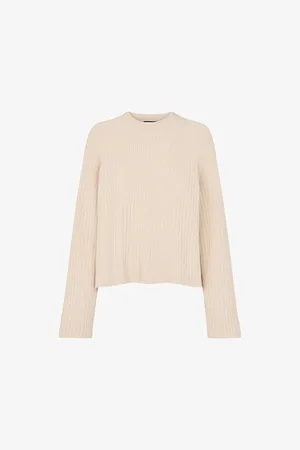 Whistles Womens Relaxed-Fit Crewneck Stretch Cotton-Blend Jumper
