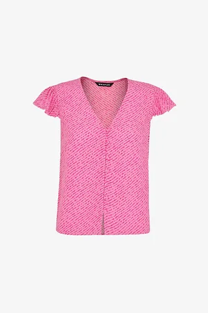 Whistles Womens Graphic-Print Ruffled-Sleeve Woven Top