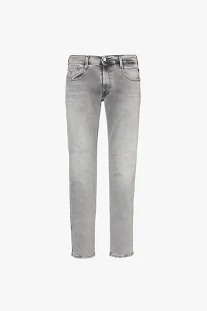 Replay Mens Anbass Hyperflex Whiskering Slim-Leg Regular-Fit Stretch-Denim Jeans