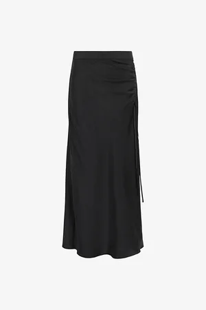 AllSaints Womens Alexia Side-Tie High-Rise Stretch-Woven Midi Skirt
