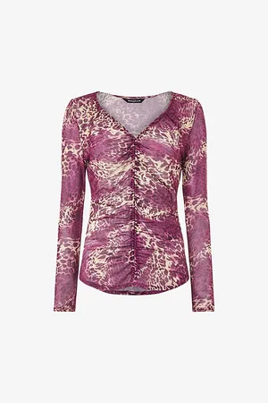 Whistles Womens Sahara Ruched-Front Leopard-Print Stretch Recycled-Polyester Top