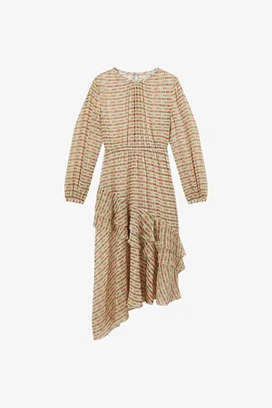 LK Bennett Womens Bea Block-Print Asymmetric-Hem Silk Midi Dress