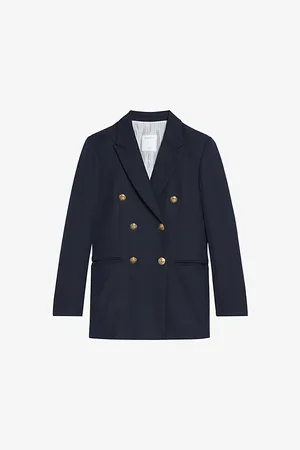 Sandro Womens Double-Breasted Stretch-Crepe Blazer