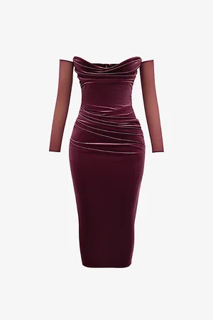 House Of Cb Womens Leora Strapless Stretch-Velvet Midi Dress