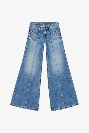 Diesel Womens D-Akii Panelled Flared-Leg Mid-Rise Denim-Blend Jeans