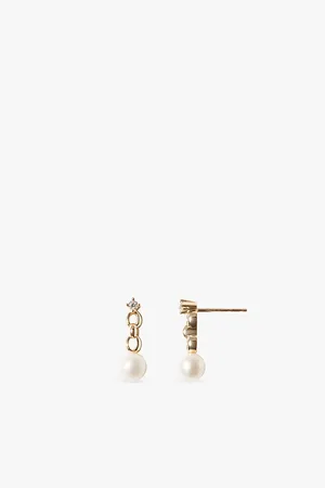 Mizuki Sea Of Beauty 14ct Yellow-Gold, 0.06ct Round-Cut Diamond Pearl Drop Earrings