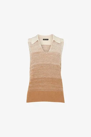 Whistles Womens Open-Collar Ombre-Pattern Cotton-Knit Tank