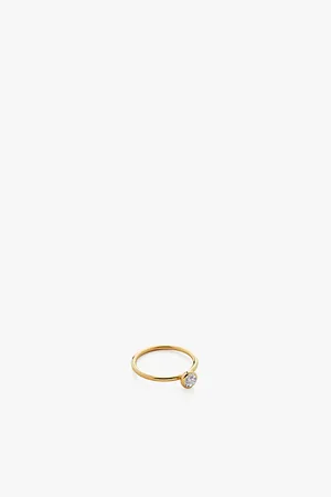 Monica Vinader Womens Solitaire 18ct -Plated Vermeil Sterling-Silver and 0.06ct Lab-Grown Diamond Ring