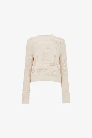 Whistles Womens Scalloped-Neck Long-Sleeve Crochet Jumper
