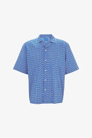 HUGO BOSS Mens Logo-Print Relaxed-Fit Short-Sleeve Cotton Shirt