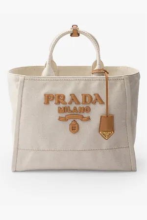 Prada Womens Brand-Typography Large Linen-Blend Tote Bag