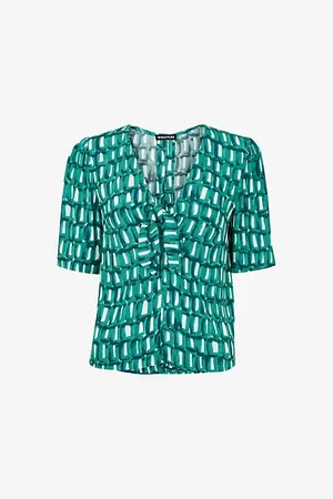 Whistles Womens Linked Smudge Tie-Front Woven Top