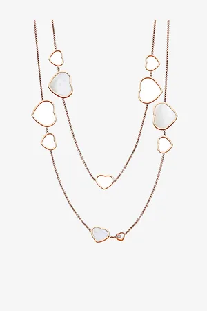 Chopard Happy Hearts 18ct Rose-Gold, 0.15ct Brilliant-Cut Diamond and Mother-Of-Pearl Sautoir Necklace