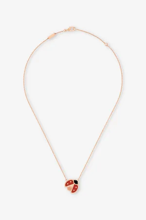 Van cleef Lucky Spring 18ct Rose-Gold Carnelian and Onyx Pendant Necklace