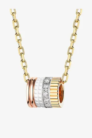 Boucheron Mens Quatre White Edition 18ct Yellow, White and Rose-Gold, Ceramic and 0.17ct Diamond Pendant Necklace