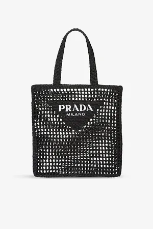 Prada Mens Brand-Embroidered Crochet Tote Bag