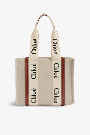 Chloé Womens Woody Medium Cotton-Canvas Tote Bag