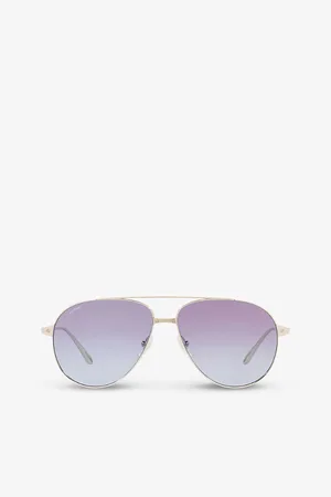 Cartier Womens ct0298S Aviator-Frame Metal Sunglasses