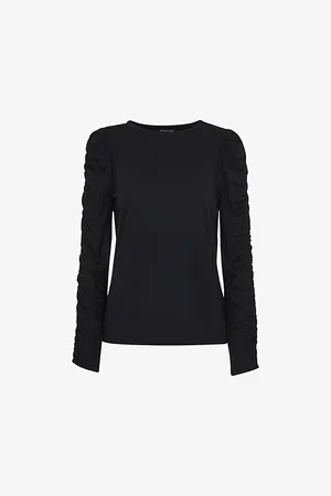 Whistles Womens Ruched Long-Sleeve Cotton and Modal-Blend Top