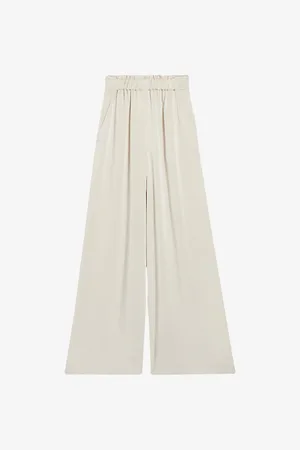 Claudie Pierlot Womens Smocked-Waistband Wide-Leg Satin Trousers