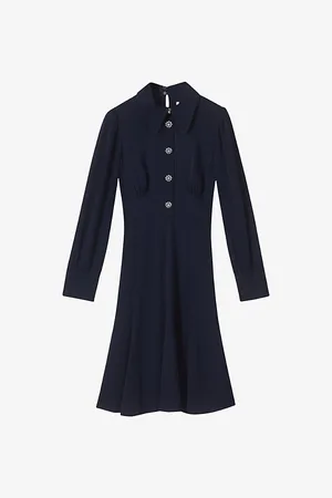 LK Bennett Womens Mira Pearl-Embellished Long-Sleeve Woven Mini Dress