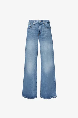 GOOD AMERICAN Womens Good Ease Wide-Leg Mid-Rise Denim-Blend Jeans