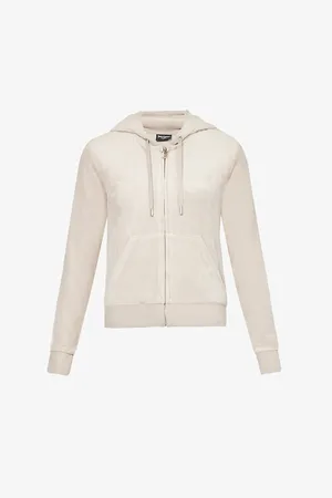 Juicy Couture Womens Logo-Embroidered Front-Pocket Velour Hoody