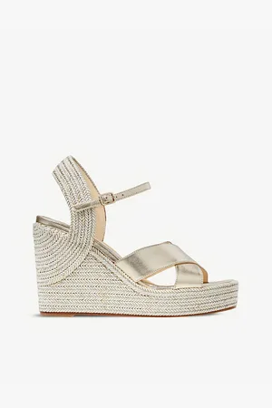 Jimmy Choo Womens Dellena 100 Leather Wedge Sandals