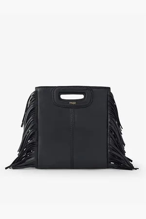 Maje Womens M Mini Logo-Embossed Fringed-Trim Leather Cross-Body Bag