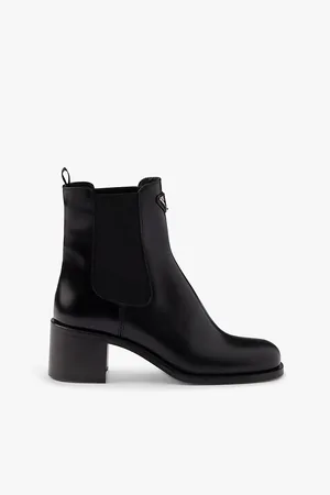 Prada Womens Triangle-Plaque Brushed Leather Heeled Boots