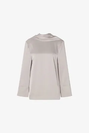 By Malina Womens Joline Draped-Back Satin Blouse