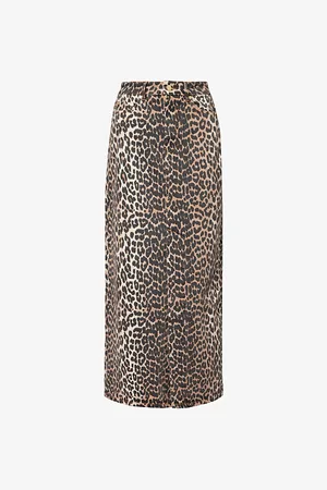 Ganni Womens -Print Stretch-Cotton Denim Maxi Skirt