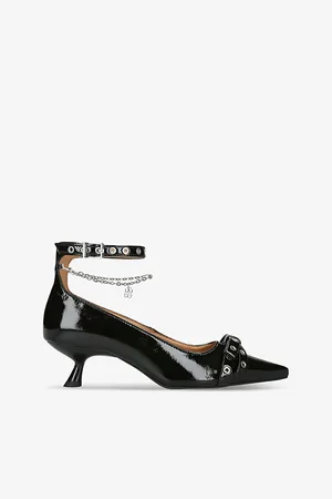 Ganni Womens Buckle-Embellished Pointed-Toe Faux-Leather Heeled Pumps