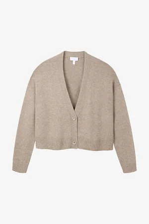 The White Company Womens V-Neck Cropped Wool-Blend Cardigan