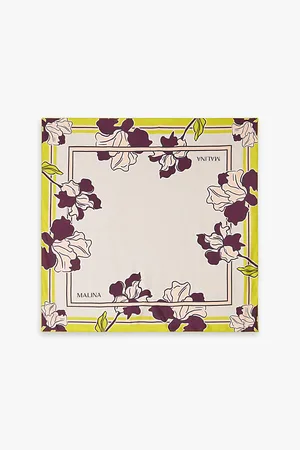 By Malina Womens Floral-Pattern Logo-Print Silk-Twill Scarf