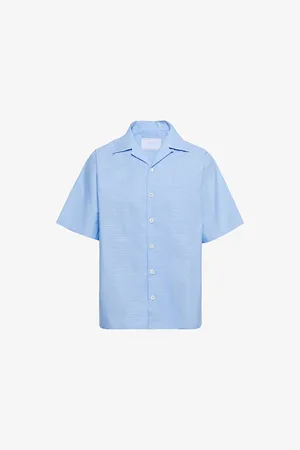 Prada Mens Brand-Stripe Pattern Short-Sleeve Relaxed-Fit Cotton Shirt