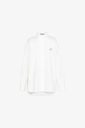 Prada Womens Logo-Embroidered Long-Sleeved Cotton Shirt