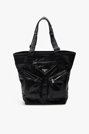 Prada Mens Brand-Plaque Flap-Pocket Leather Tote Bag
