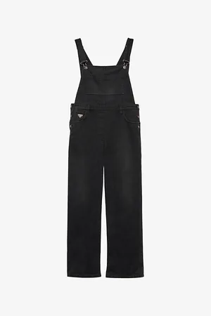 Prada Womens Faded-Wash Loose-Fit Denim Dungarees