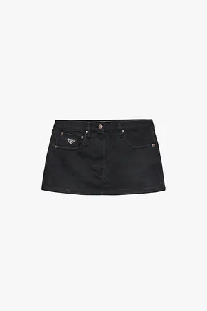 Prada Womens Logo-Plaque Low-Rise Denim Mini Skirt