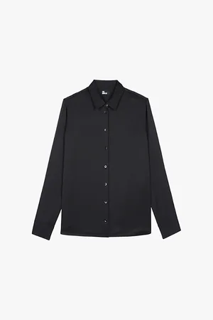 The Kooples Womens Collar Long-Sleeve Silk-Blend Shirt