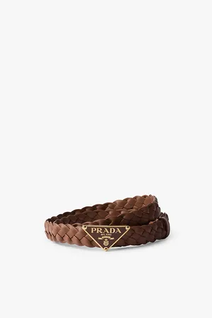 Prada Womens Branded-Buckle Braided Leather Belt
