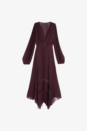 The Kooples Womens Asymmetric-Hem Pleated Woven Maxi Dress