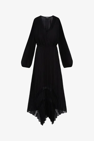 The Kooples Womens Lace-Panel Pleated Woven Maxi Dress
