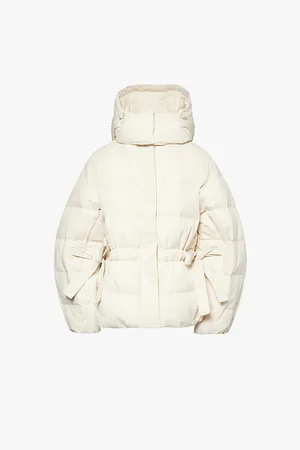 Ganni Womens Tech Seersucker Hooded Relaxed-Fit Recycled-Polyester Down Jacket