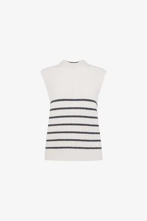 Whistles Womens Round-Neck Relaxed-Fit Striped Knitted Tank