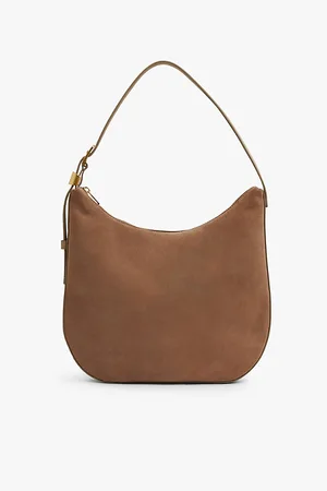 Reiss Womens Marianna Zipped Leather and Suede Shoulder Bag