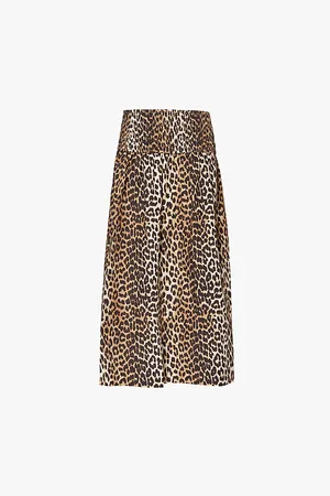 Ganni Womens Shirred-Waist -Pattern Regular-Fit Organic-Cotton Maxi Skirt